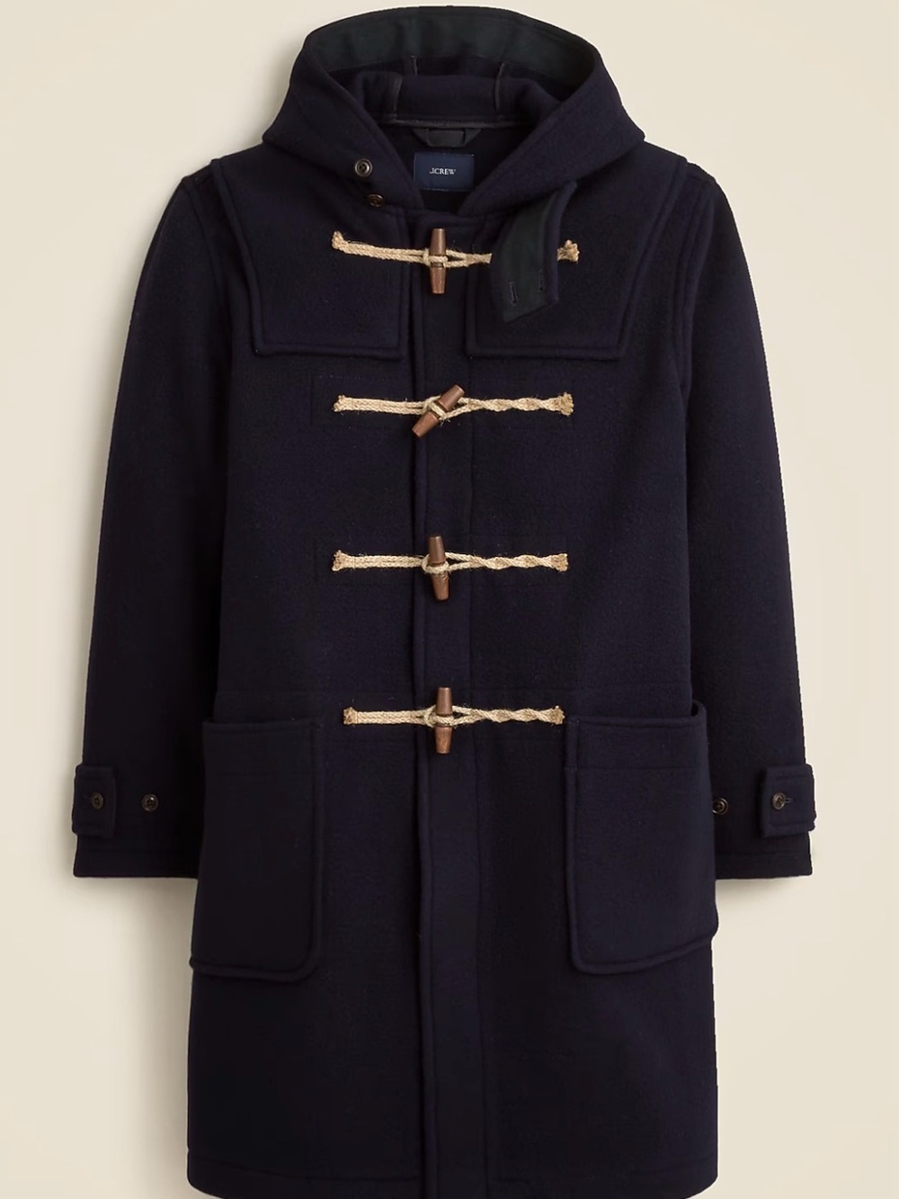 J. Crew Black Wool Toggle Duffle Coat with Hood